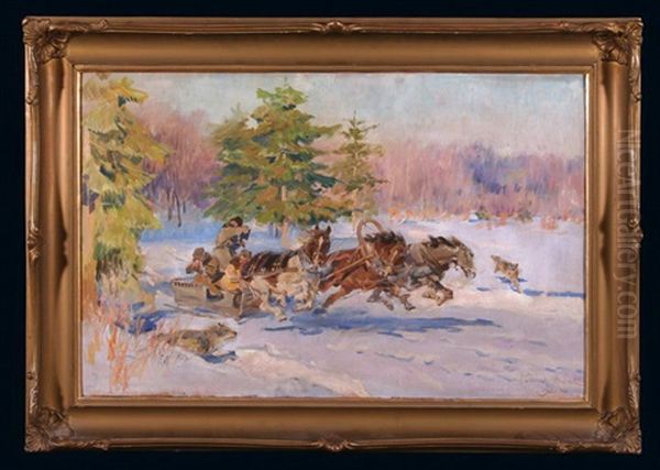 Napad Wilkow Oil Painting by Woiciech (Aldabert) Ritter von Kossak