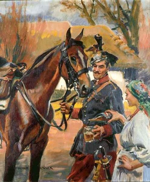 Pozegnanie Z Dziewczyna Oil Painting by Woiciech (Aldabert) Ritter von Kossak