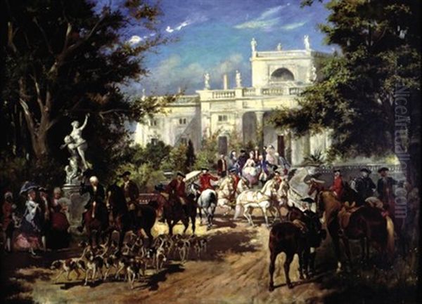 Wyjazd Na Polowanie Oil Painting by Woiciech (Aldabert) Ritter von Kossak