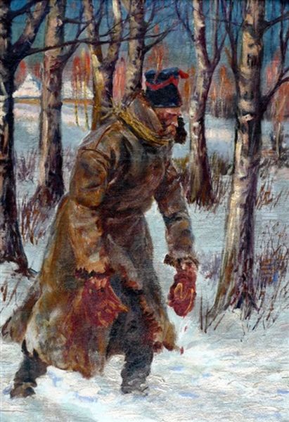 Soldier At The Forest Oil Painting by Woiciech (Aldabert) Ritter von Kossak