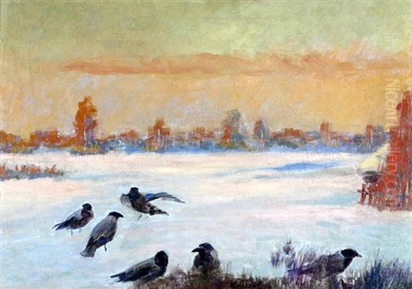 Crows In The Snow Oil Painting by Woiciech (Aldabert) Ritter von Kossak