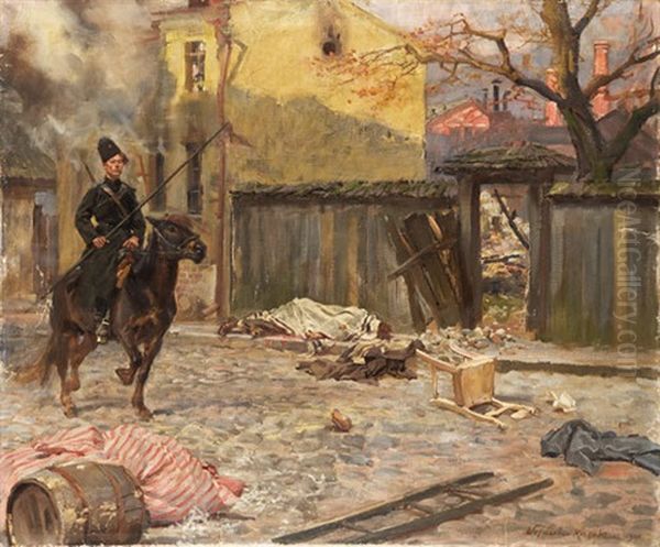 La Mattina Dopo Il Pogrom Oil Painting by Woiciech (Aldabert) Ritter von Kossak