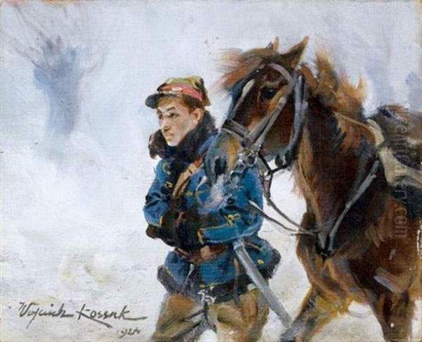 Le Cavalier Dans La Neige Oil Painting by Woiciech (Aldabert) Ritter von Kossak