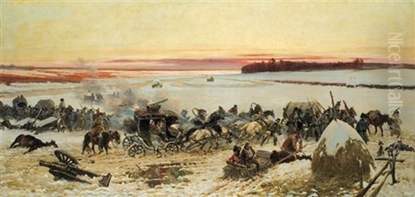 Napoleon Forces Crossing Berezina Oil Painting by Woiciech (Aldabert) Ritter von Kossak