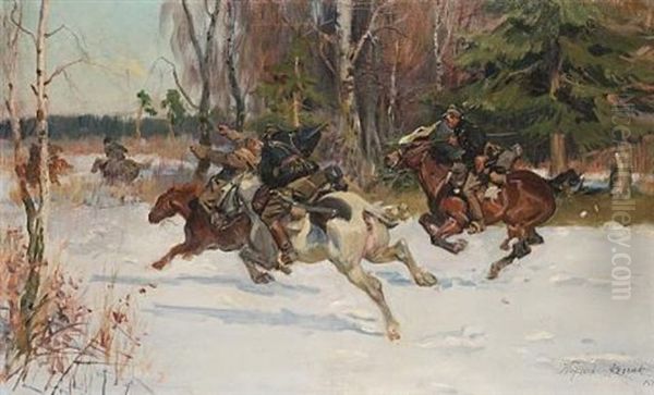 The Attack Oil Painting by Woiciech (Aldabert) Ritter von Kossak