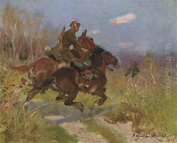 A Polish Cavalry Officer Oil Painting by Woiciech (Aldabert) Ritter von Kossak