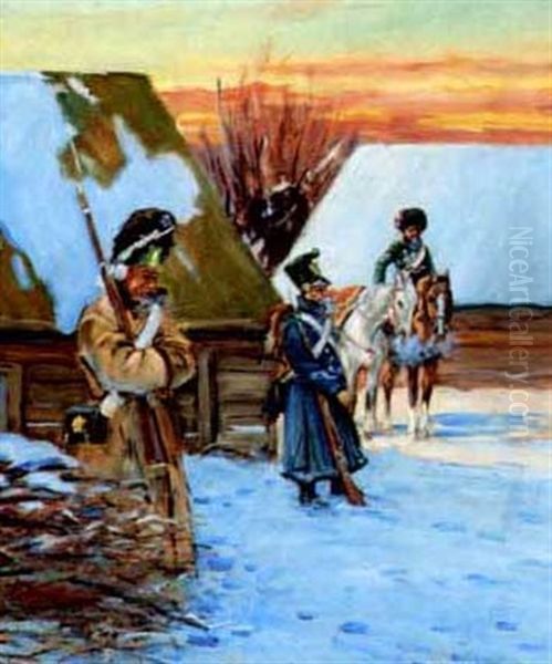 Napoleon's Troops In Poland Oil Painting by Woiciech (Aldabert) Ritter von Kossak