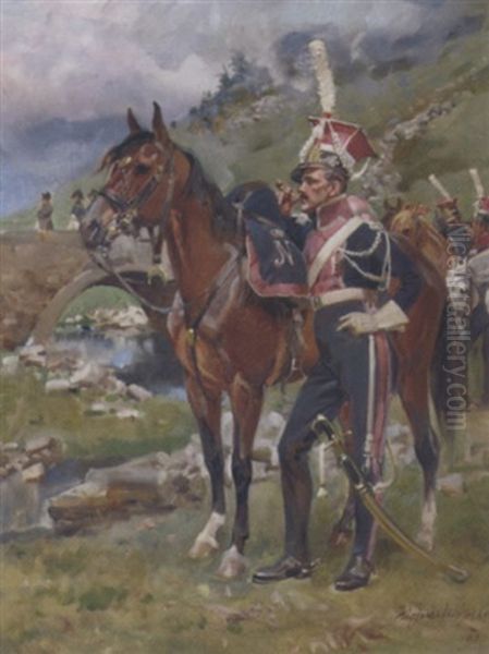 Polish Lancers Of The French Imperial Guard Oil Painting by Woiciech (Aldabert) Ritter von Kossak