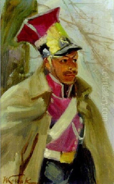 A Soldier, Wearing Napoleonic Uhlan Uniform Oil Painting by Woiciech (Aldabert) Ritter von Kossak