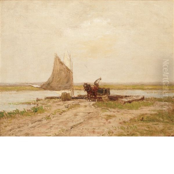 Gathering Salt Hay At Brookhaven, Long Island Oil Painting by Frederick William Kost