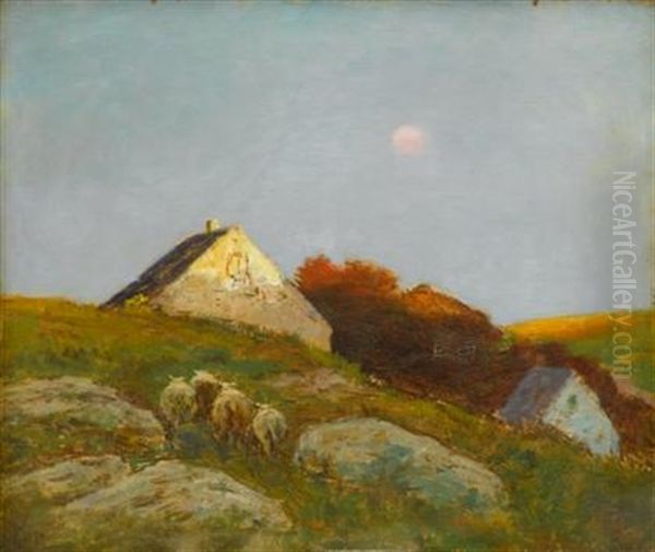 Hilltop With Sheep Oil Painting by Frederick William Kost