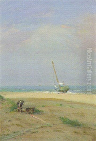 Fischerboot Am Strand Oil Painting by Julius Kost