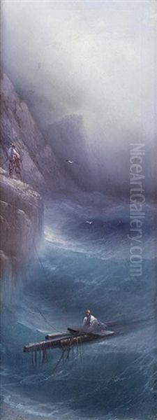 Rescue Ashore Oil Painting by Kiriak Konstantinovich Kostandi