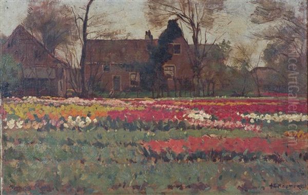 Bulb Fields In Holland Oil Painting by Antonie Louis Koster