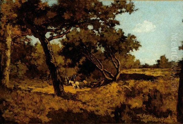 Horses In A Landscape On The Veluwe Oil Painting by Antonie Louis Koster