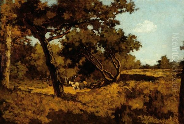 Horses In A Landscape On The Veluwe Oil Painting by Antonie Louis Koster