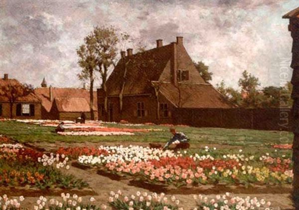 Tending To The Tulips Oil Painting by Antonie Louis Koster