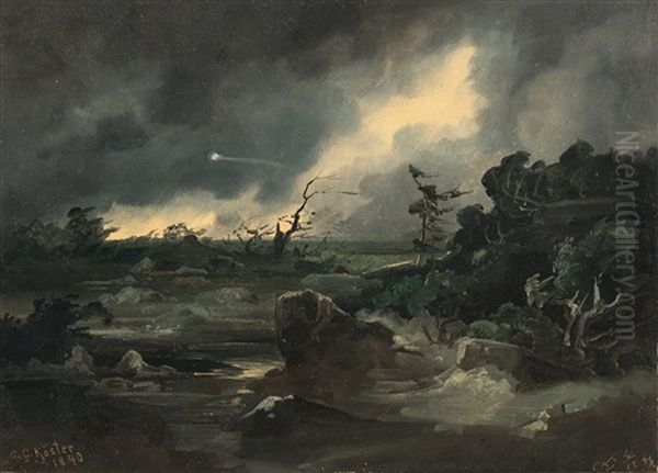 Gewitterlandschaft Oil Painting by Carl Georg Koester