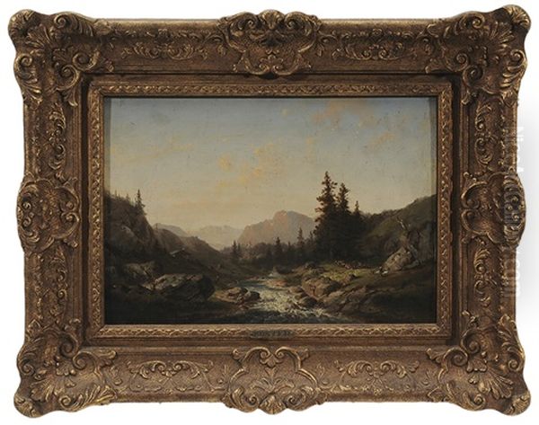 Mountain Landscape Oil Painting by Carl Georg Koester