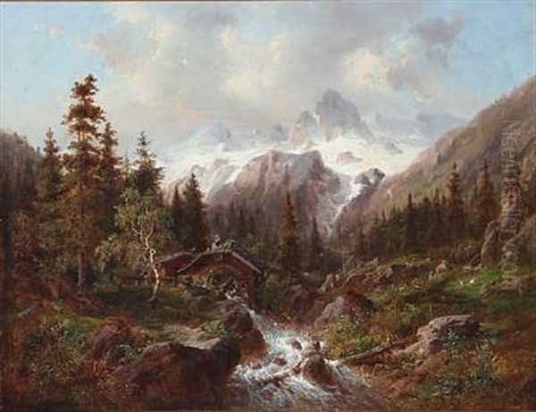 Mountain Landscape Oil Painting by Carl Georg Koester