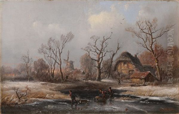 Eisvergnugen Oil Painting by Carl Georg Koester