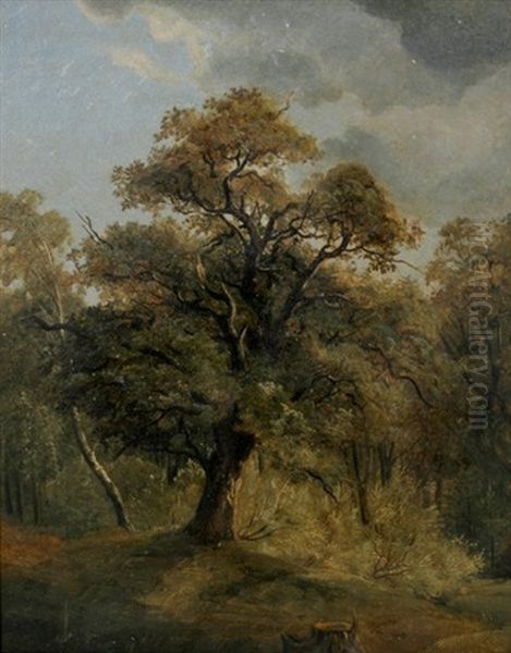 Waldlichtung Mit Groser Eiche Oil Painting by Carl Georg Koester