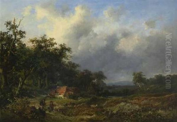 Waldlandschaft Mit Bauernhaus Oil Painting by Carl Georg Koester