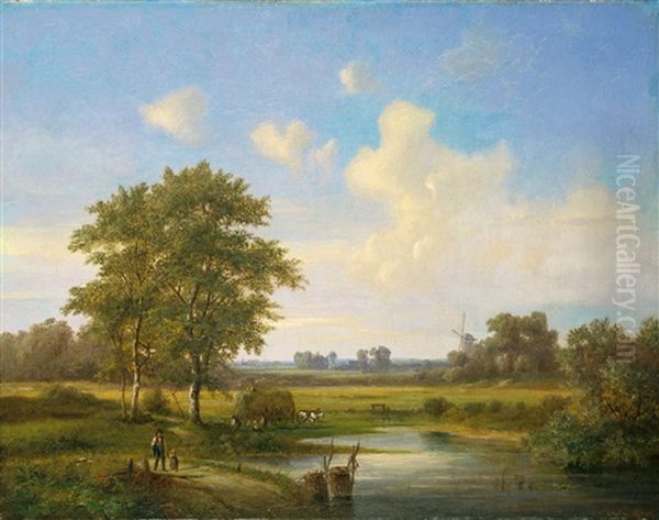 Landschaft Mit Heuernte Oil Painting by Carl Georg Koester