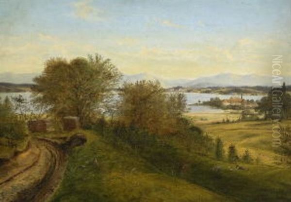 Blick Auf Einen See In Vorgebirgslandschaft Oil Painting by Carl Georg Koester