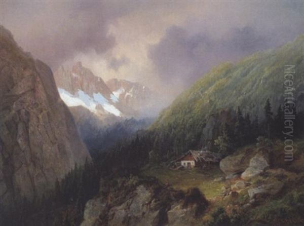 Tiroler Landschaft - Partie Aus Der Hinteren Ries, Tirol Oil Painting by Carl Georg Koester