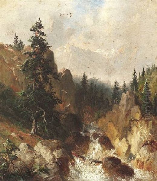 Wildbach Im Gebirge Oil Painting by Carl Georg Koester