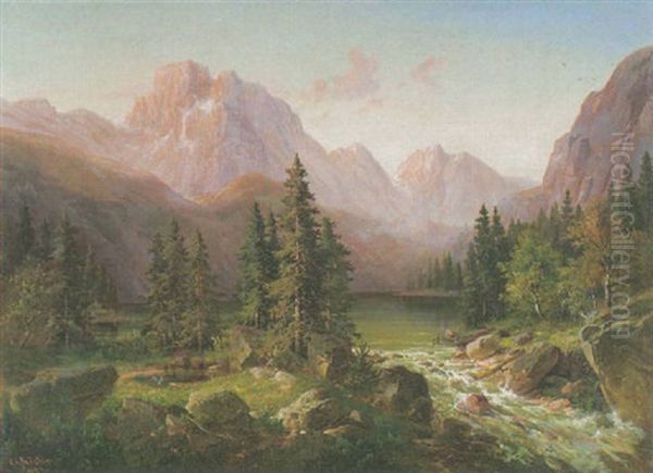 Seelandschaft Aus Den Tiroler Alpen Oil Painting by Carl Georg Koester