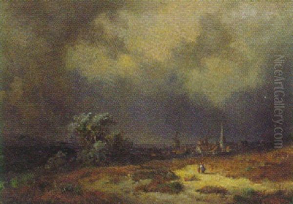 Gewitterwolken Uber Stadt Und Landschaft Oil Painting by Carl Georg Koester