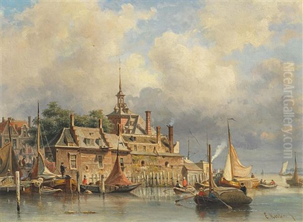 An Der Mole Vor Dordrecht Oil Painting by Everhardus Koster