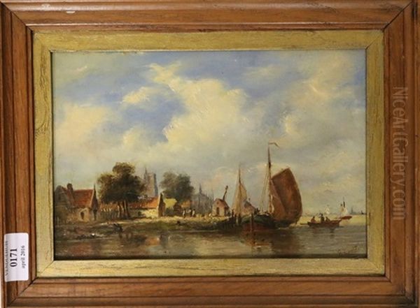 Hollands Riviergezicht Bij Een Stad Oil Painting by Everhardus Koster