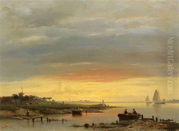 Abendstimmung An Der Schelde Oil Painting by Everhardus Koster