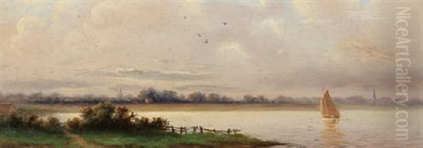 Paysage Au Voilier Sur La Riviere Oil Painting by Everhardus Koster