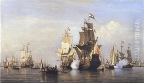 Visite Du Prince D'orange A La Flotte Au Helder Oil Painting by Everhardus Koster