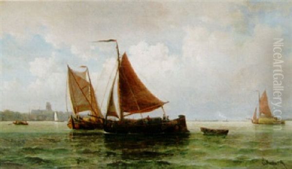 Segelbatar Utanfor Dordrechts Kust by Everhardus Koster