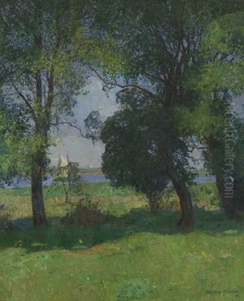 Sonnige Uferlandschaft Oil Painting by Heinrich Koester