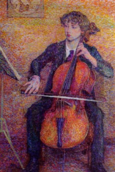 De Jonge Violoncellist Oil Painting by Jo (van Hattem) Koster