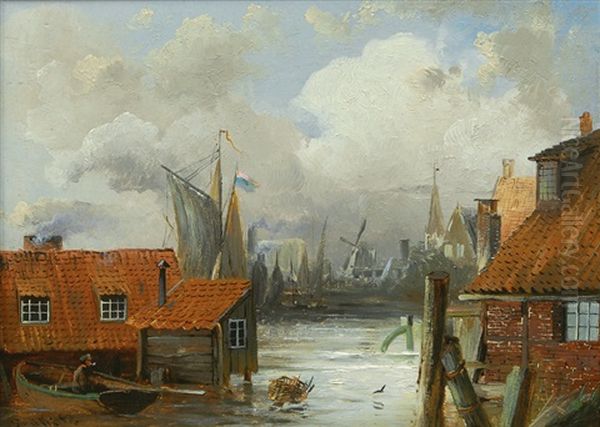 A View Of The River Elbe Near Altona Oil Painting by Paul Koester