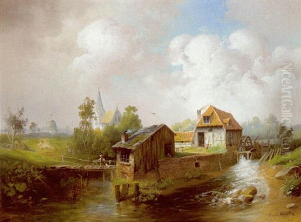 Niederrheinische Dorflandschaft Oil Painting by Paul Koester