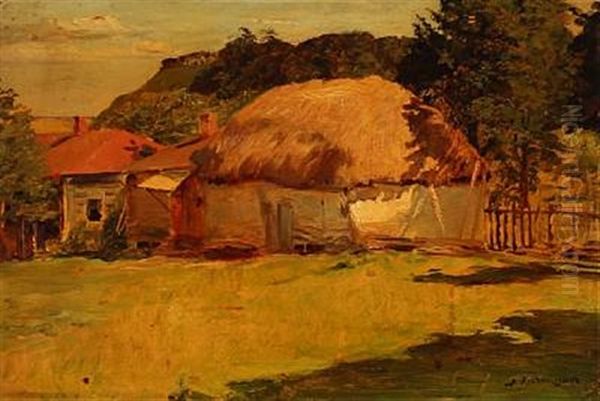 Summer Day At A Farm In Russia Oil Painting by Vasili Kostianitsin