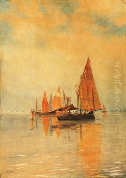 Velencei Vitorlasok (sails In Venice) Oil Painting by Jenoe Koszkol