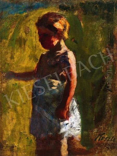 Little Girl In Sunshine Oil Painting by Jozsef Koszta