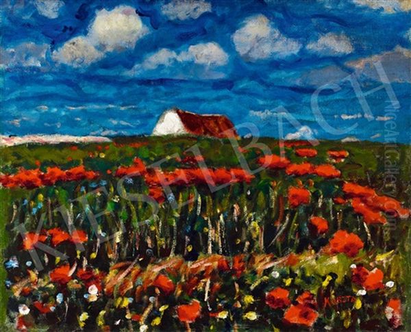 Poppy Field Oil Painting by Jozsef Koszta