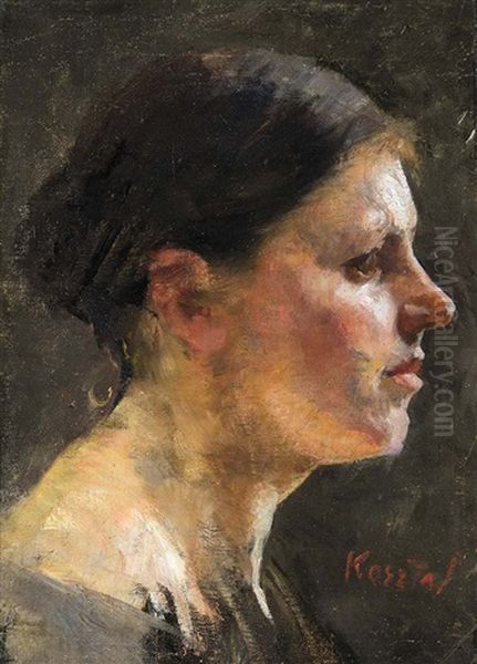 Woman In Profile Oil Painting by Jozsef Koszta