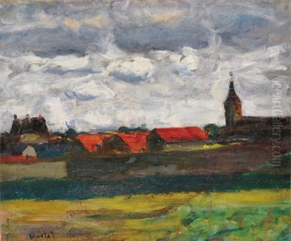 Village With Church Oil Painting by Jozsef Koszta