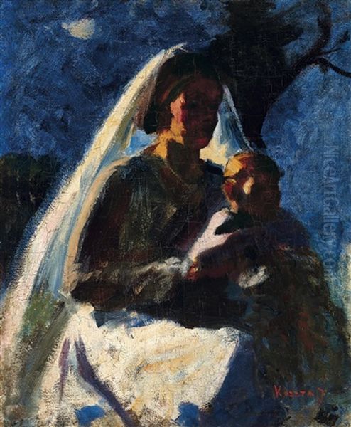 Mother With Child Oil Painting by Jozsef Koszta